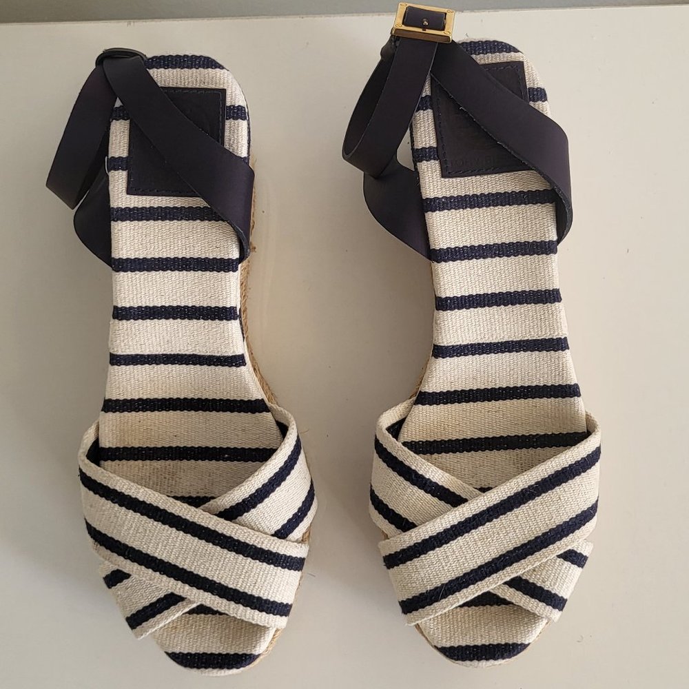 Tory Burch karissa Espadrille wedge navy stripe size 8B - Picture 1 of 8